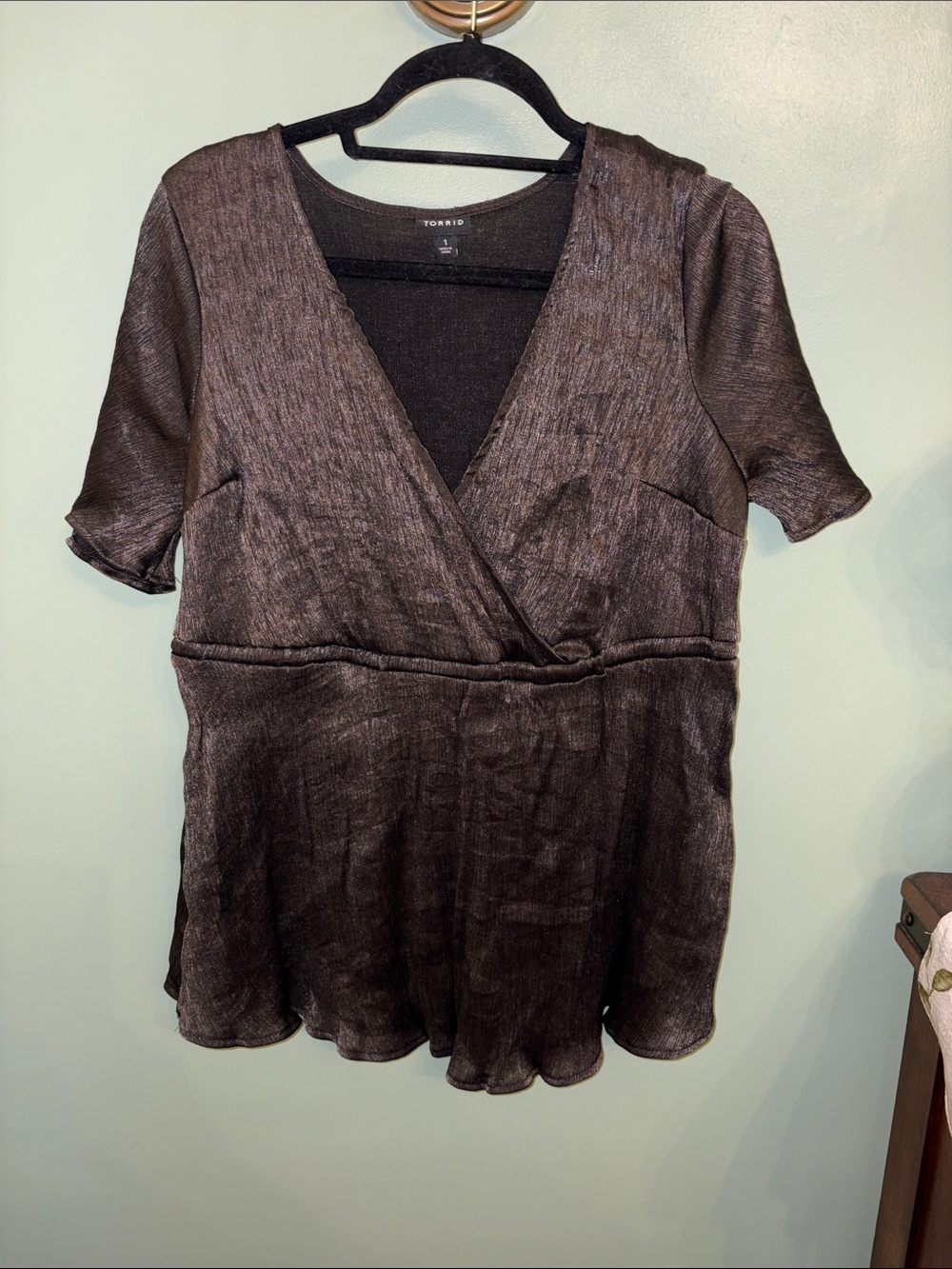 torrid Black Shimmery Surplice Peplum Top